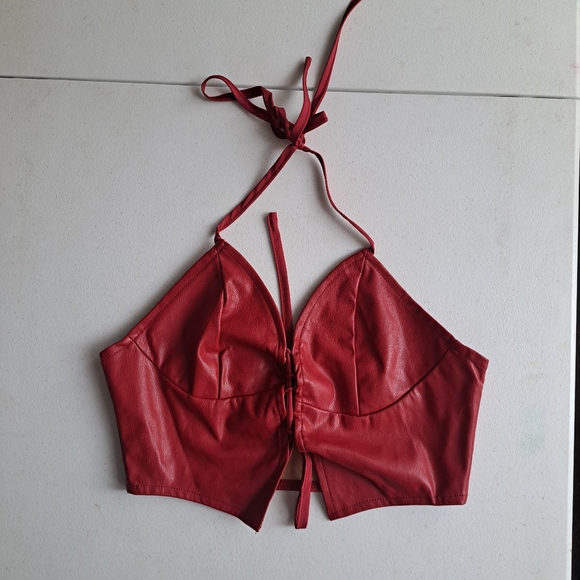 SHEIN Tops - SHEIN Red Faux Leather Top
